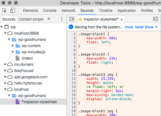 Chrome Inspector showing some newly selected elements with their styles in CSS